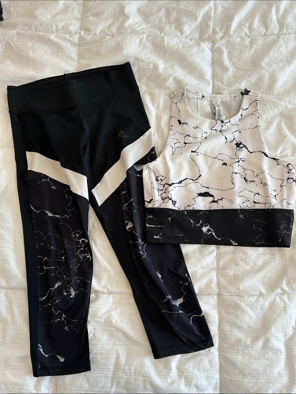 Adidas Speed Climacool Set – Size S – Marble Print Leggings & Crop Top